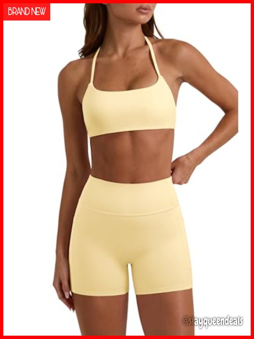 Women's Workout Set Halter Sports Bra & Booty Shorts with Pockets